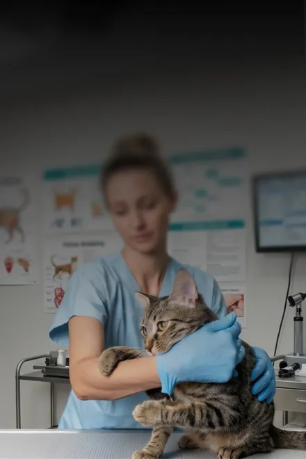 Vet examining a dog
